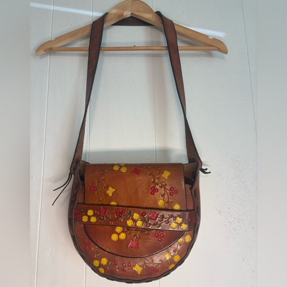 Vintage Handbags - Vintage 70’s Tool Leather Handmade Hippie Shoulder Bag